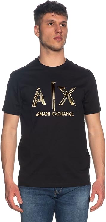 Armani Exchange A|X Logo T-Shirt – Black & Golden