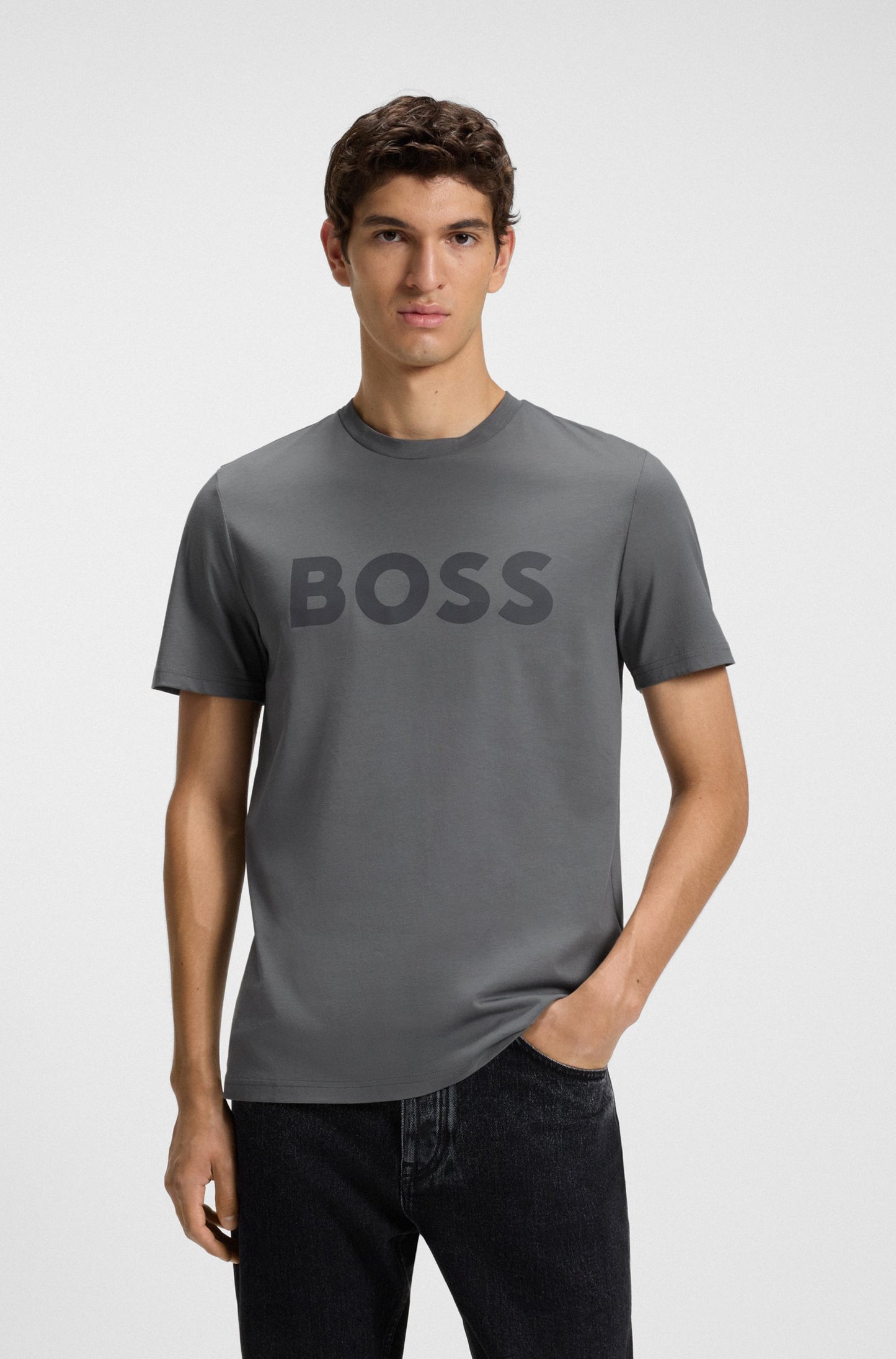HUGO BOSS COTTON-JERSEY T-SHIRT WITH LARGE LOGO PRINT
